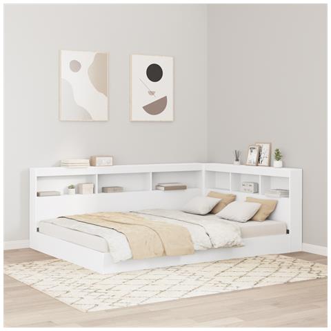 Letto con libreria Bianco 160x200 cm Legno ingegnerizzato - Foto 2