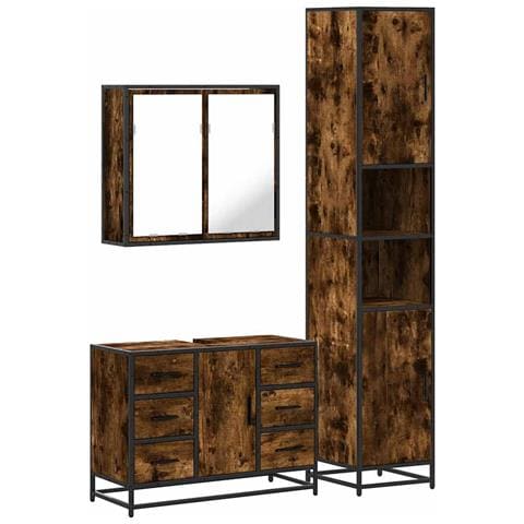 Set Mobili da Bagno 3 pz Rovere Fumo in Legno Multistrato - Foto 1