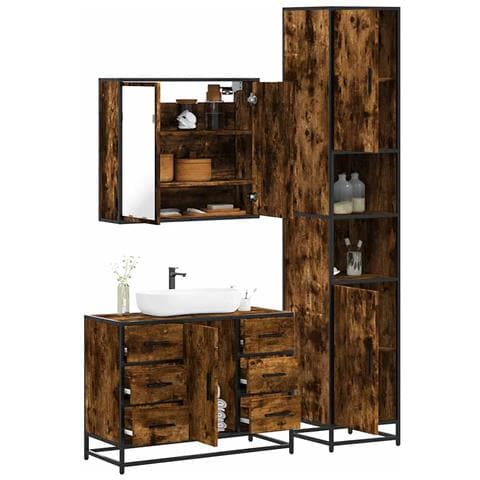 Set Mobili da Bagno 3 pz Rovere Fumo in Legno Multistrato - Foto 2