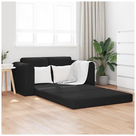 Divano letto a terra 2 in 1 nero 148x71x83 cm in tessuto - Foto 2