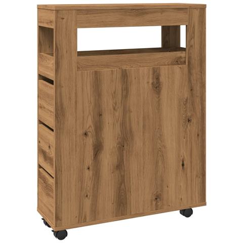 Mobile da Bagno Stretto con Ruote Rovere Artigianale Truciolato - Foto 1