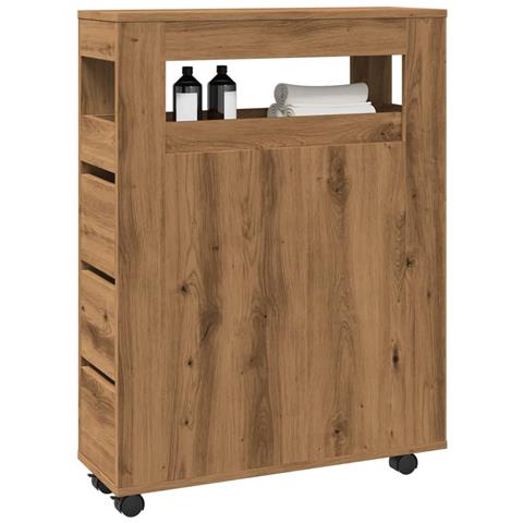 Mobile da Bagno Stretto con Ruote Rovere Artigianale Truciolato - Foto 2