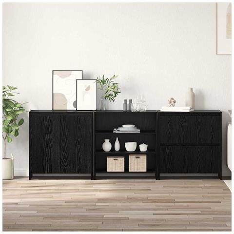 Credenza 3 pcs Rovere nero 70 x 41 x 75 cm Legno multistrato - Foto 2