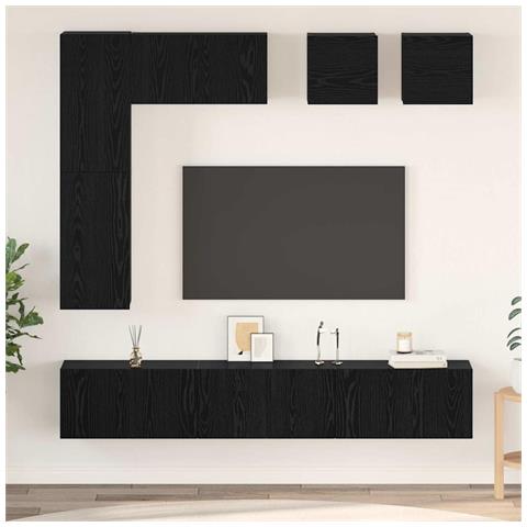 Set mobile TV 8 pcs Rovere nero Legno multistrato - Foto 2