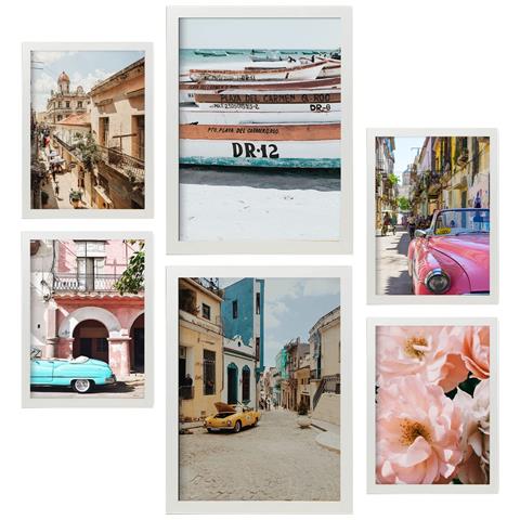 Set Di 6 Stampe Immagini Di Cuba, Stampe Artistiche Da Parete, Poster, Decorazioni, Design D'interni, Galleria D'arte A3 & A4 Cornice Bianca - Foto 1