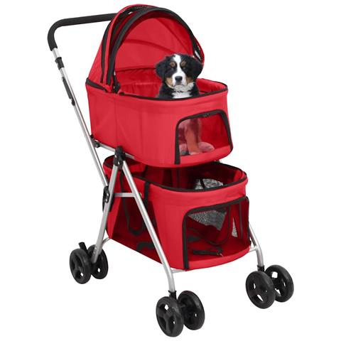 Passeggino Cani Pieghevole 2 Livelli Rosso 83x48x97cm Tessuto - Foto 2