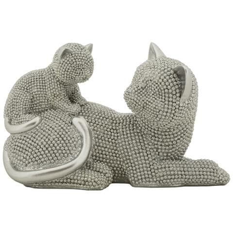 Scultura Gatto Sparky Con Cucciolo In Resina Argento - Foto 1