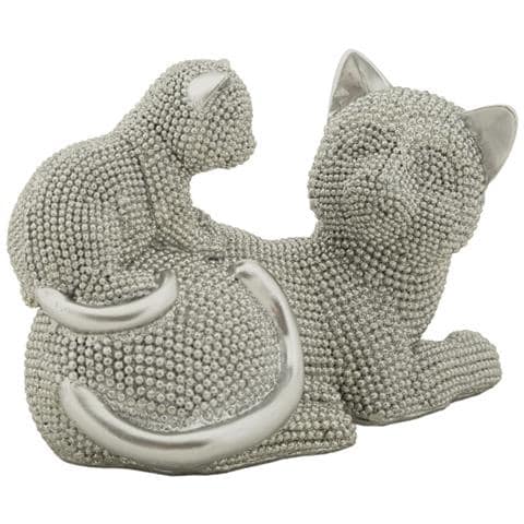 Scultura Gatto Sparky Con Cucciolo In Resina Argento - Foto 2