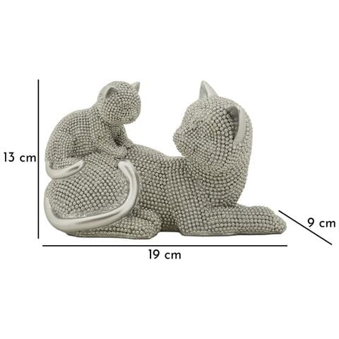 Scultura Gatto Sparky Con Cucciolo In Resina Argento - Foto 6