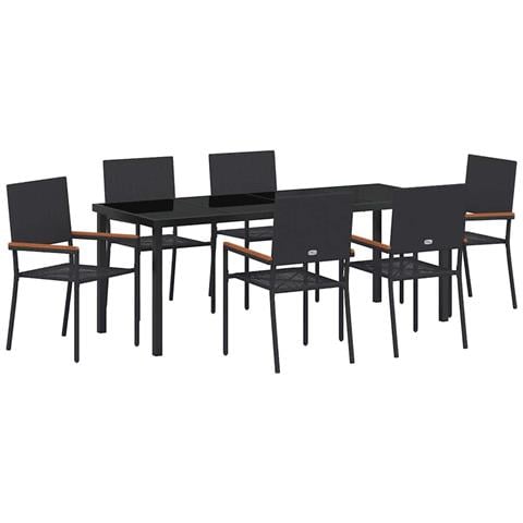 Set da Pranzo per Giardino con cuscino 7 pcs Nero polyrattan - Foto 1