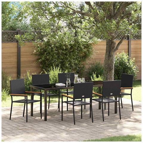 Set da Pranzo per Giardino con cuscino 7 pcs Nero polyrattan - Foto 2