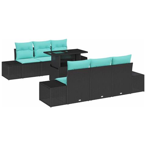Set di divani 7 pz 6-Numero di posti Nero e Blu polyrattan - Foto 1
