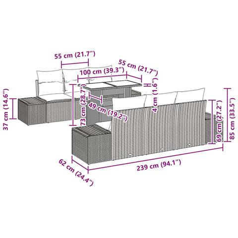 Set di divani 7 pz 6-Numero di posti Nero e Blu polyrattan - Foto 10