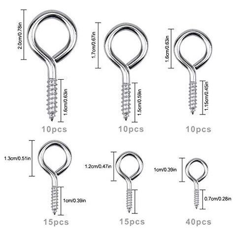Occhio Ganci A Vite Golfari - 100pcs Acciaio Placcato A Vite Ganci Per Sughero Top Bottiglie Self-tapping Hanging Ganci Con Lanello Della Mano Di Serraggio Viti Per Outdoor Indoor 6 Misure Dargento - Foto 2