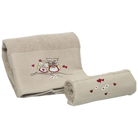 Set Asciugamano Copiola Salvietta Bagno In Spugna 100% Cotone Mod Gufetti Copiola Tortora - Foto 12
