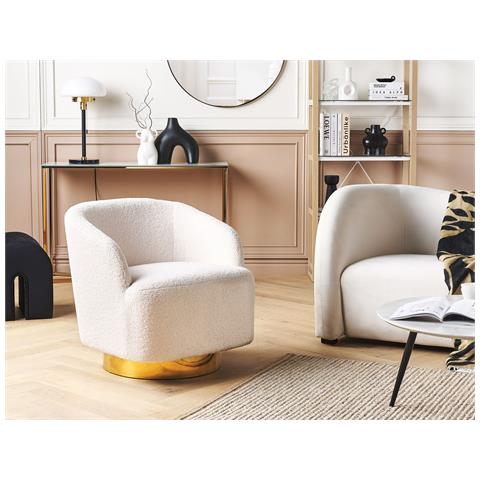 Poltrona Bouclé Bianco Crema E Oro Lavik - Foto 1