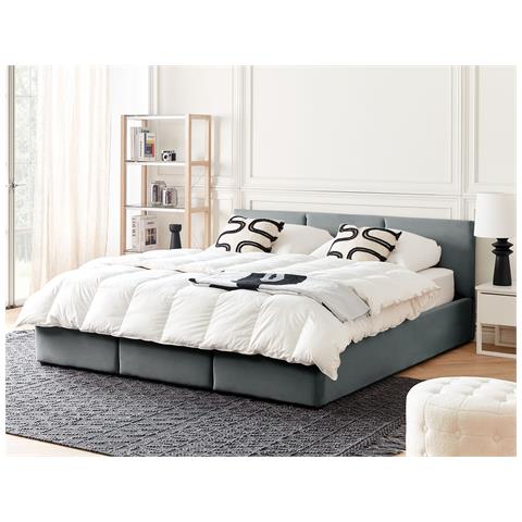 Letto Contenitore Velluto Bousse 180 X 200 Cm Grigio Scuro - Foto 1