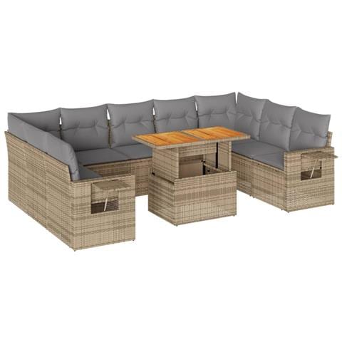 Set Divano Da Giardino 10 Pz Con Cuscini Beige In Polyrattan - Foto 2