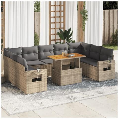 Set Divano Da Giardino 10 Pz Con Cuscini Beige In Polyrattan - Foto 1