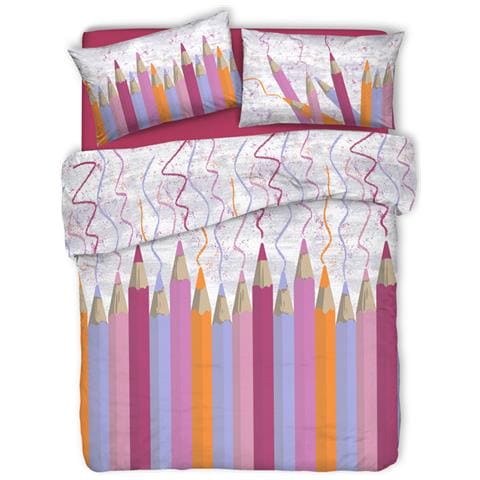 Copripiumino Sacco Piumone Pensieri Delicati Cotone Disegno Matitoni Singolo Fucsia - Foto 1