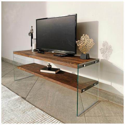 Mobile Tv Contemporaneo In Vetro E Legno 120 Cm Joy - Foto 2