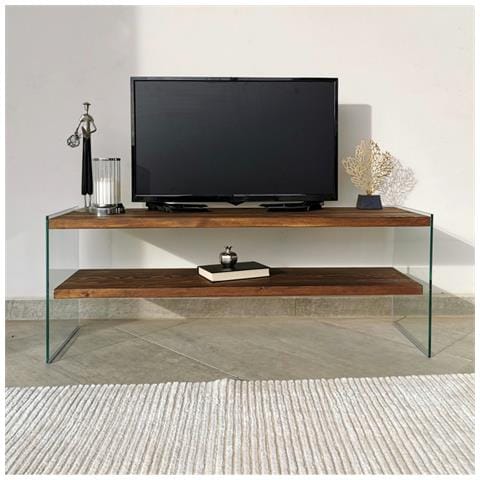 Mobile Tv Contemporaneo In Vetro E Legno 120 Cm Joy - Foto 1