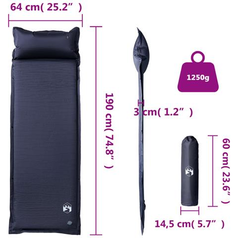 Materasso Campeggio Autogonfiabile con Cuscini 1 Persona Grigio - Foto 6