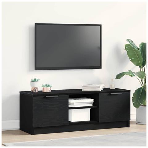 Mobile TV Nero Rovere 102x35x36,5 cm Legno ingegnerizzato - Foto 2
