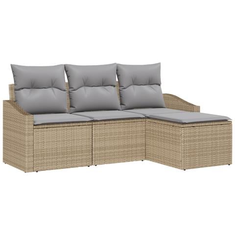 Set di divani da giardino 4 pezzi con cuscini beige polyrattan - Foto 1
