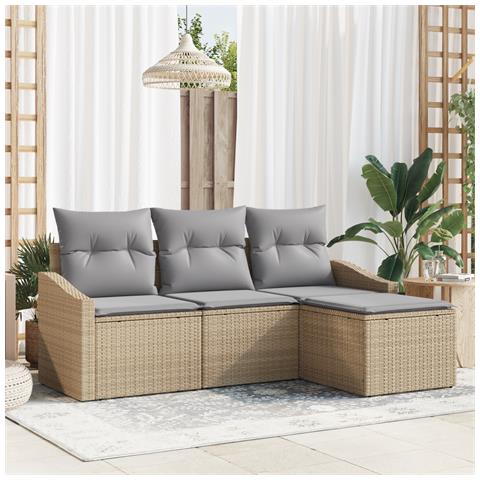 Set di divani da giardino 4 pezzi con cuscini beige polyrattan - Foto 2