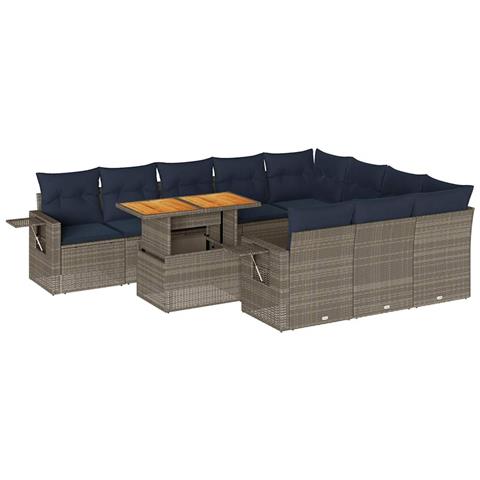 Set Divani da Giardino 11 pz con Cuscini in Polyrattan Grigio - Foto 1