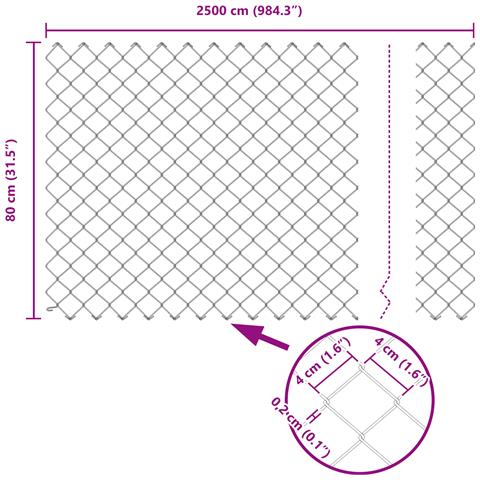 Recinzione a Maglia 0.8x25 m Acciaio Zincato - Foto 8