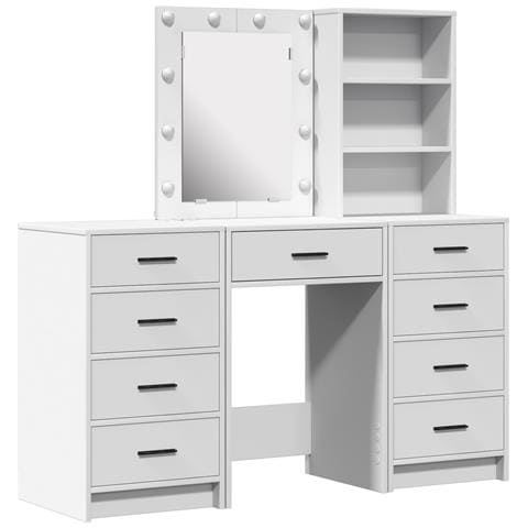 Set da Toeletta a 3 Pezzi con LED in Legno Ingegnerizzato Bianco - Foto 1