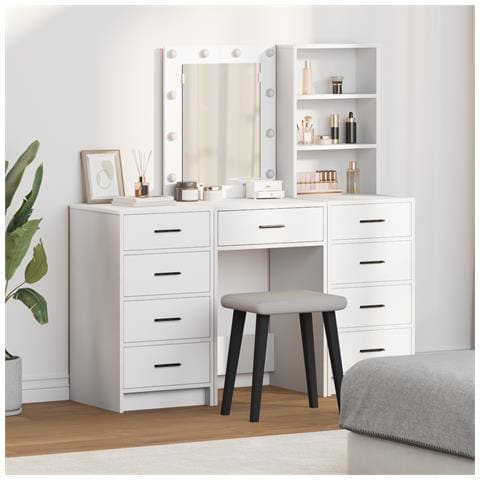 Set da Toeletta a 3 Pezzi con LED in Legno Ingegnerizzato Bianco - Foto 2