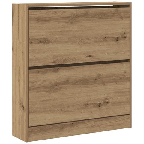 Mobile per scarpe con cassetto a ribalta in rovere affumicato 80x21x87,5 cm - Foto 1