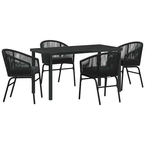 Set da Pranzo per Giardino 5 pcs Nero Poly Rattan - Foto 1