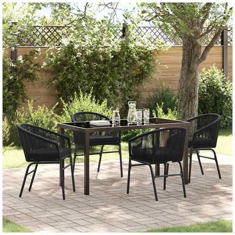 Set da Pranzo per Giardino 5 pcs Nero Poly Rattan - Foto 2