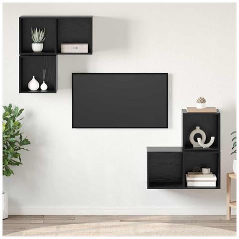 Set mobile TV 4 pz Rovere Nero Legno ingegnerizzato - Foto 2
