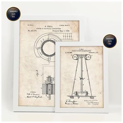 Set Di 6 Stampe Poster Con Elettricità 2 Brevetti Poster Con Immagini Di Brevetti Retrò Design D'interni In Stile Vintage A3 & A4 Cornice Bianca - Foto 6