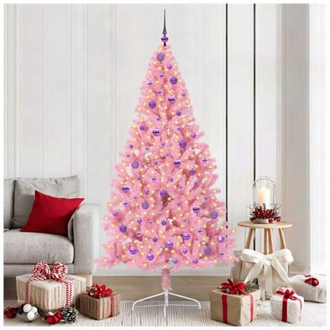 Albero di Natale artificiale con luci integrate Rosa 210 cm PVC - Foto 2