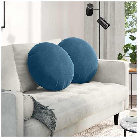 Cuscini per Seduta 2 pcs Blu Ø 40 x 13 cm Velluto - Foto 2