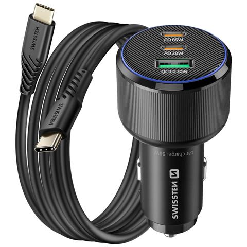 Caricatore Per Auto 2x Usb-c Pd 65w E 30w Usb 3.0 Qc 30w Con Cavo Usb-c, Nero - Foto 1