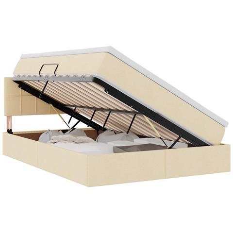 Letto con contenitore e LED con led Crema 140 x 200 cm Tessuto - Foto 1