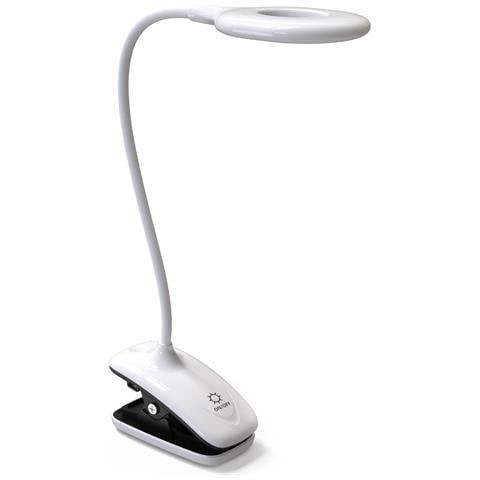 Lampada Da Scrivania Clip-on Ricaricabile A Anello - 28 Led, Luce Morbida 3 Temperature Dimmerabile, Collo Silicone 360°, Bianco - Foto 1