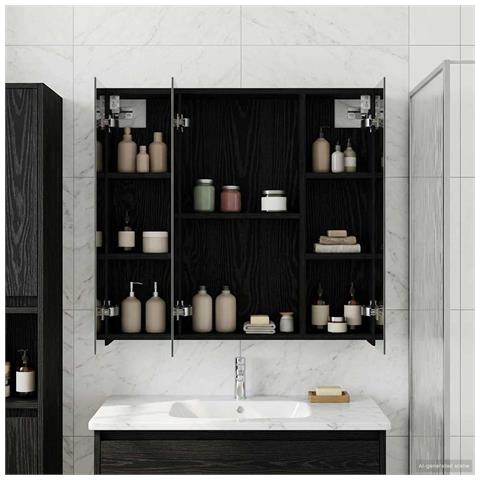 Mobiletto per specchio da bagno Rovere Nero 70 x 14,5 x 70 cm - Foto 2