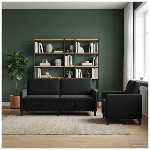 Set di Divani con Storage 2 pz Nero Poliestere - Foto 9