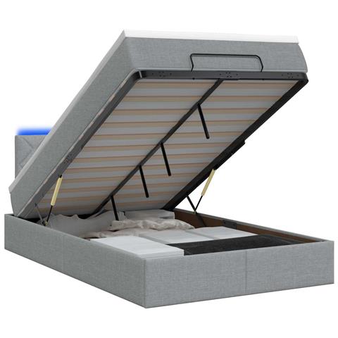 Letto Ottomano con Materasso e LED Grigio Chiaro 120 x 190 cm - Foto 1