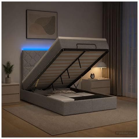 Letto Ottomano con Materasso e LED Grigio Chiaro 120 x 190 cm - Foto 2