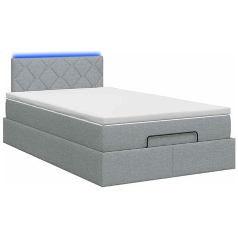 Letto Ottomano con Materasso e LED Grigio Chiaro 120 x 190 cm - Foto 9