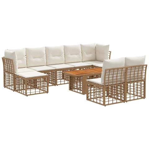 Set Divano da Giardino 10 pz Naturale e Bianco Crema polyrattan - Foto 1